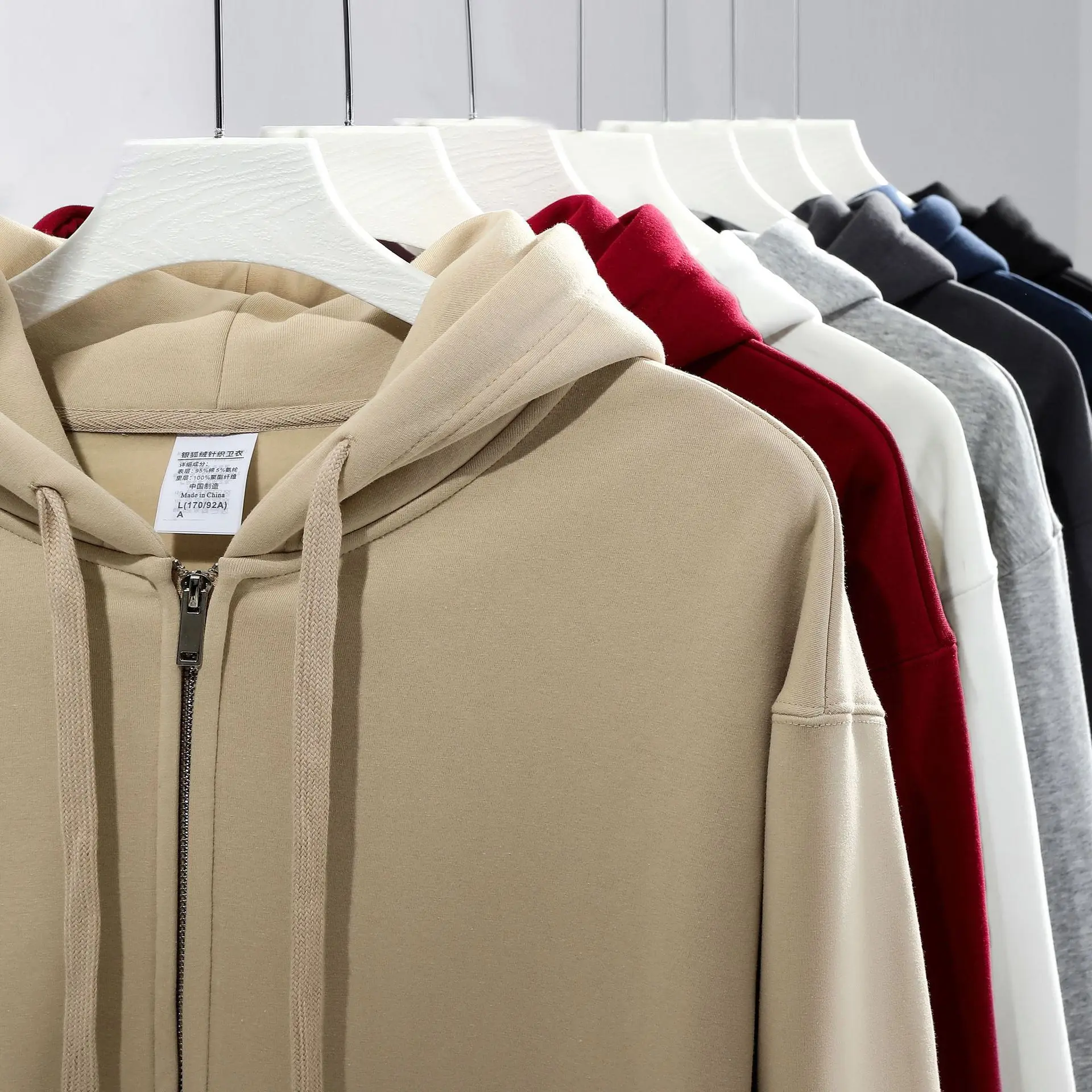 Heavyweight 500gsm Combed Cotton Silver Fox Velvet Zipper Cardigan Sweater Men Pure Color Hoodie Custom Logo