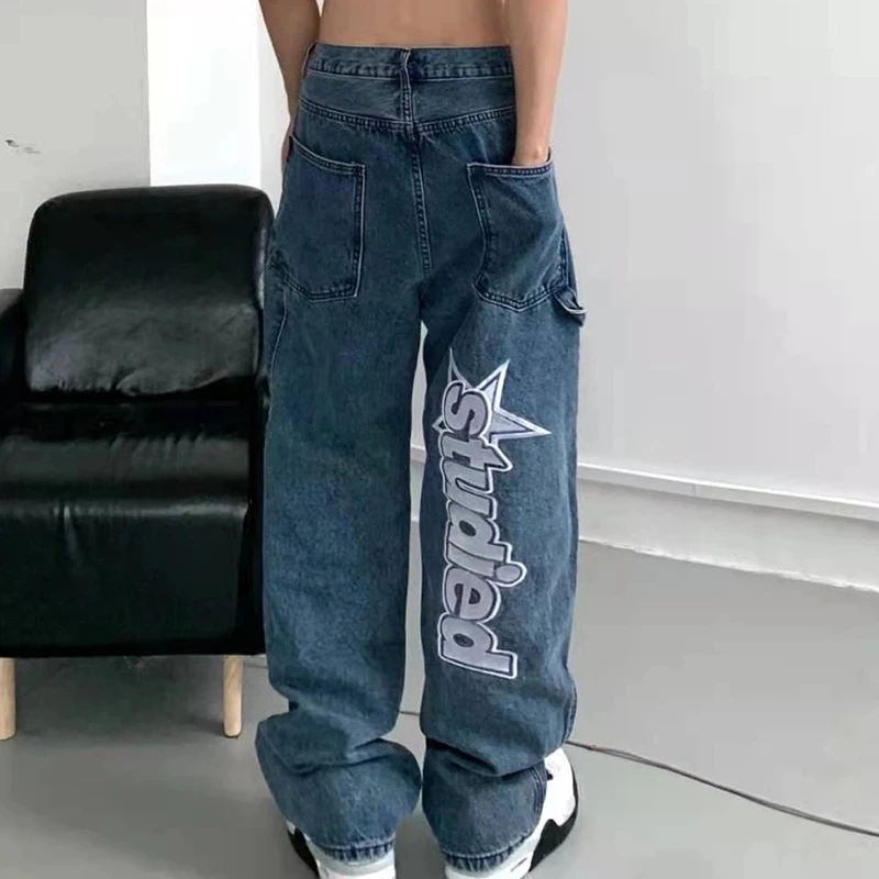 XINBO 3Xl Pockets Letter Embroidery Straight Plus Size Denim Trousers Pants Streetwear 2022 Hip Hop Men Fashion Jeans For Unisex