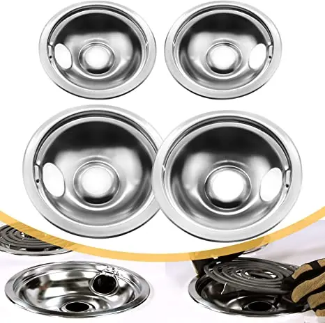 4Pack Stainless Steel Reflector Bowls Universal Drip Pan Kits Gas Stove Burner Rings for Frigidaire 5304430150,318067051
