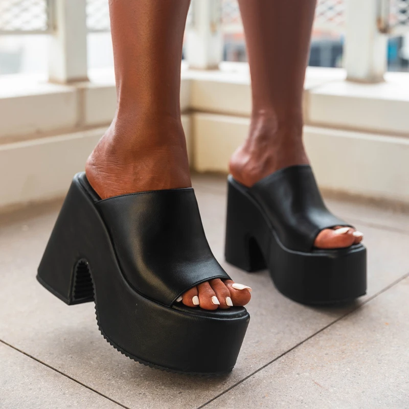 Big Size Summer Black White Chunky Heeled Mules Leisure Platform Wedges Sandals Shoes For Women 2023 Ytmtloy House Slippers