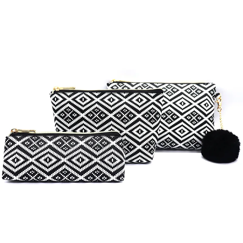Hot sales Women Western Style Color Woven Cosmetic Bags Travel Makeup