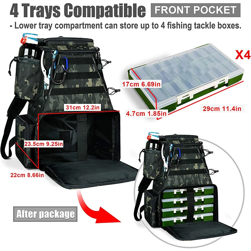 Multifunctional Oxford Nylon Fishing Tackle Backpack with Rod Holders Trout Fishing Outdoor Sports Camping Hiking Storage Bag
