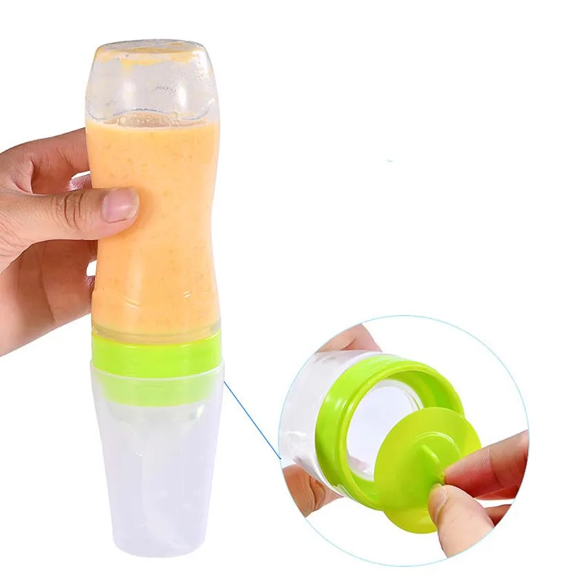 Manufacturer 120ml 4oz Silicone Baby Food Dispensing Spoon Rice Paste Squeeze Feeder Baby Bottle with Spoon