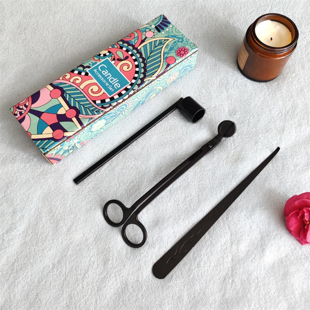 DIY Lover Supplies Candle Wick Trimmer Snuffer Differ 3 in 1 Scissor Cutter Candle Care Kit with Gift Box Candle Accessories