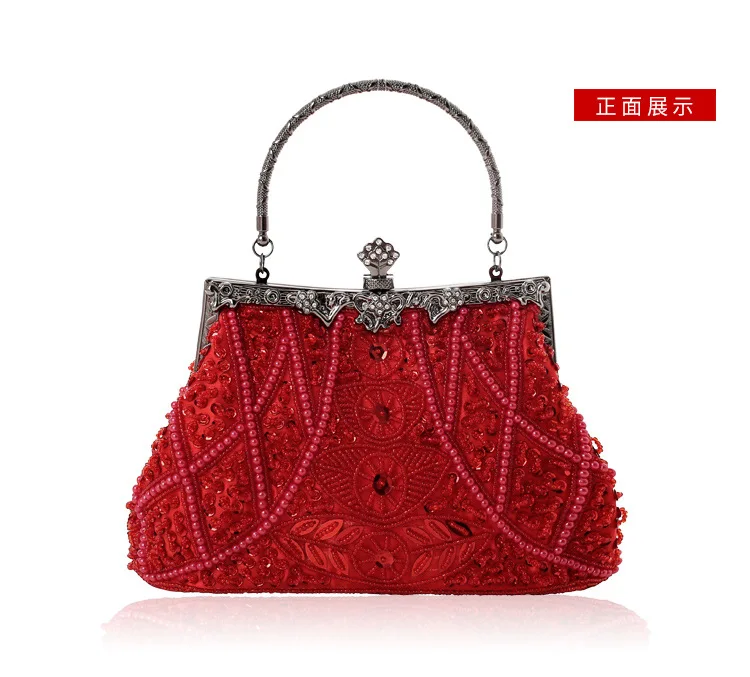 Custom fashion dress beaded evening bag women handle clutch purse bag