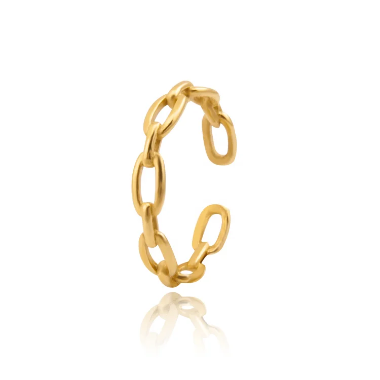  Hip Hop Adjustable Solid Gold Plated Stainless Steel Jewelry Open Cuban Link Chain Finger