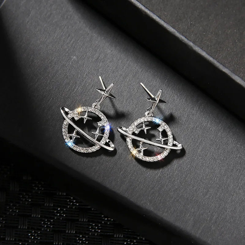 SC Fully Diamond Earrings Shiny Lovely Starry Sky Earrings Light Luxurious Universe Earrings For Students