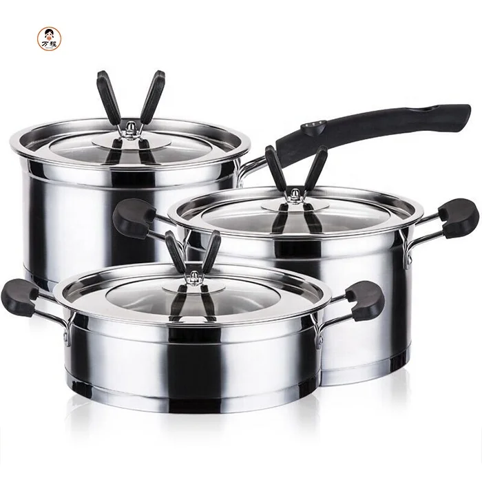 European 3 Pieces Cooking Pot Set Stainless Steel Non magnetic Milk Pot Soup Pot Frying Pan