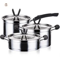 European 3 Pieces Cooking Pot Set Stainless Steel Non magnetic Milk Pot Soup Pot Frying Pan