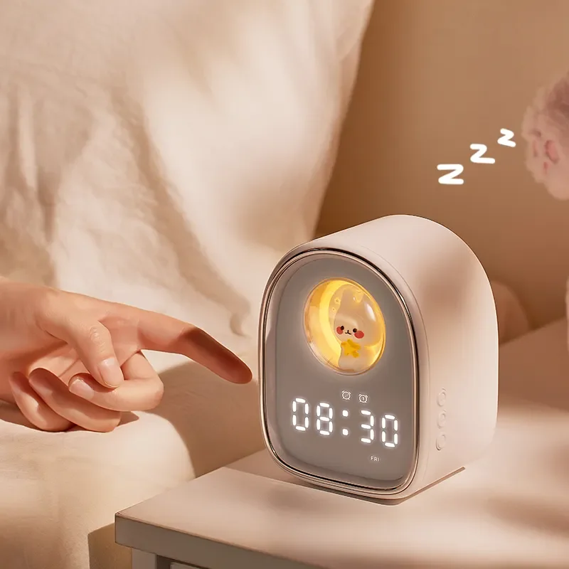 Cartoon Rabbit Smart Sleep Wake Up Mini Alarm Clock Atmosphere Night Lamp Table Clock