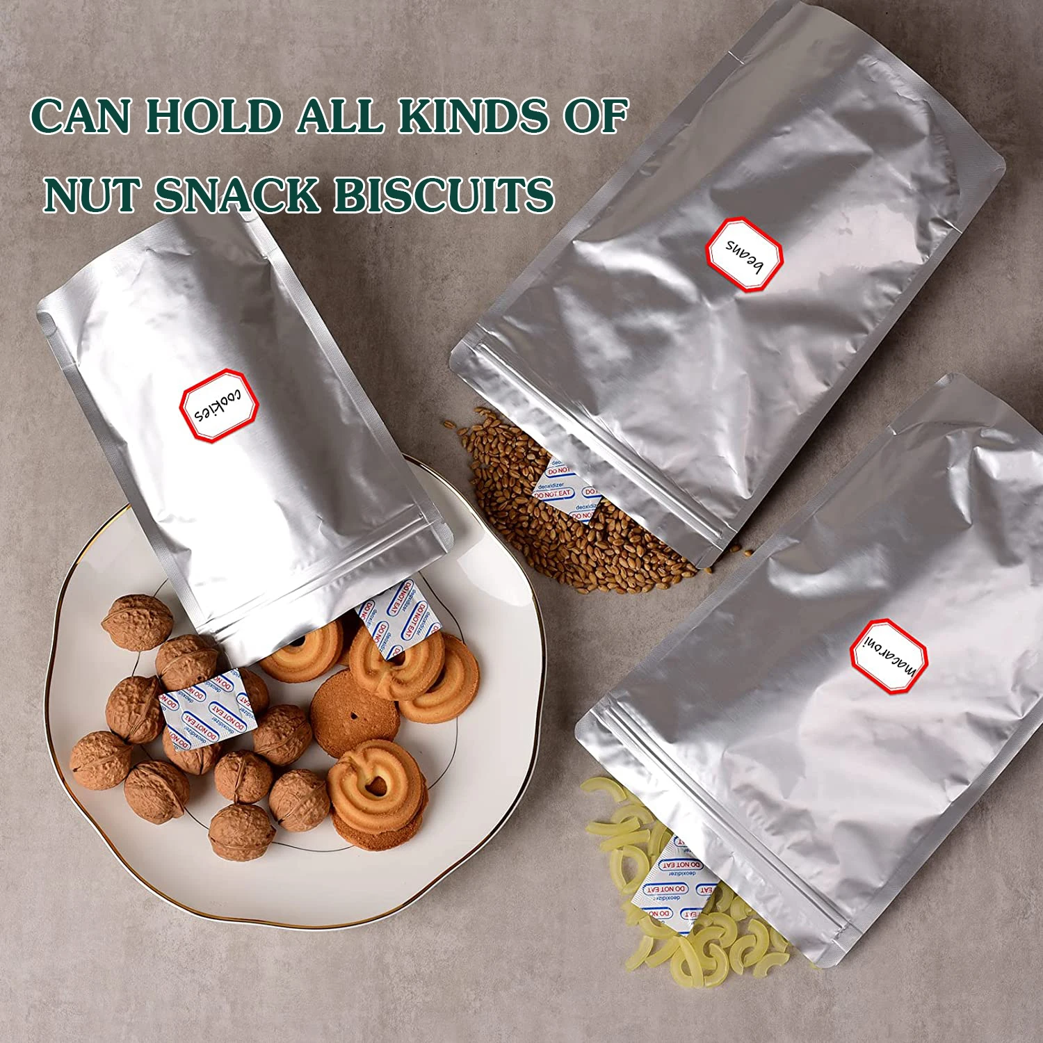 Custom Size Oxygen Absorber Foil Bag Zip-Up Reusable Stand Up Foil Bag Mylar Bag for Food Storage