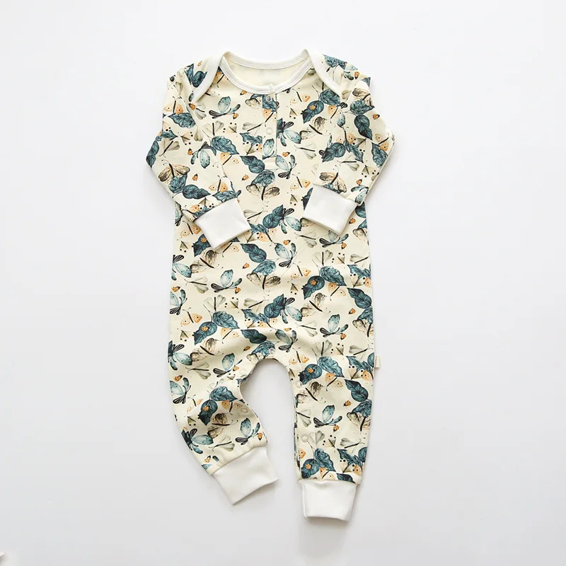 Ins Trendy Spring long sleeve Organic Soft Cotton Baby Clothes baby sleep suit Lovely Flower Printed Baby Romper