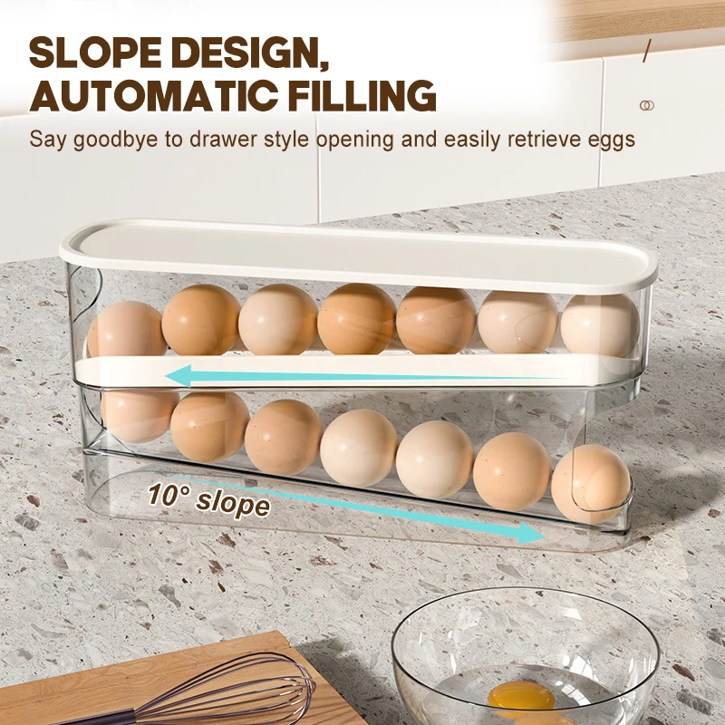 Automatic Scrolling Transparent egg organizer plastic organizer egg storage box