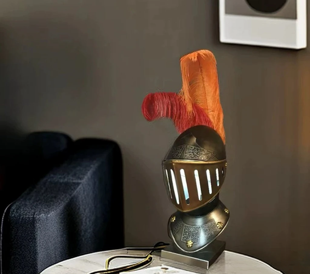 Hallway Medieval Knight In Armor Helmet Lamp Decoration Iron Accent Lobby Bar Decor