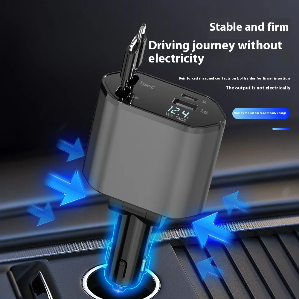 180 Adjustable  4 In 1 Dual Usb C Retractable Car Charger 2 Port Type C Pd Car Charging Station For Laptop Smart Watch Earphones