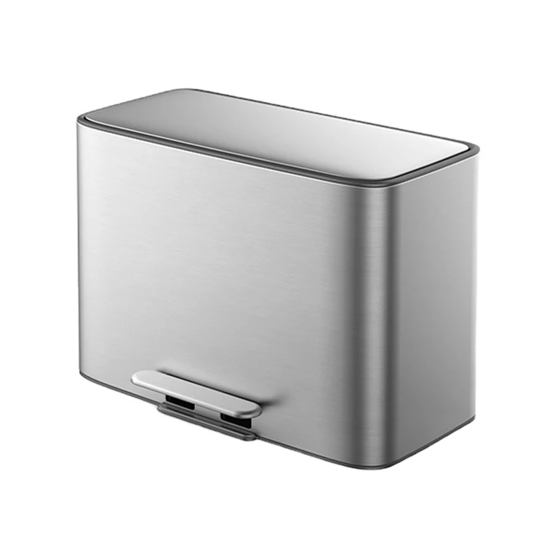 2 Compartment Metal Trash Can Recycle Pedal  Bin with Lid Stainless Garbage Can White Color