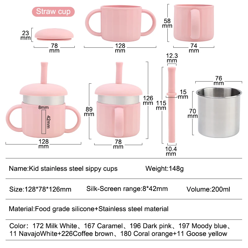 Custom Feeding Product Double Wall Sublimation Tumblers Silicone Water Drink Toddlers Straw Bottle Kid Sippy Baby Training Cup