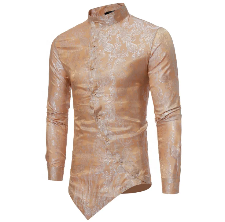 Fashion Long Sleeve Slim Fit Irregular Print African Style Casual Men Shirt