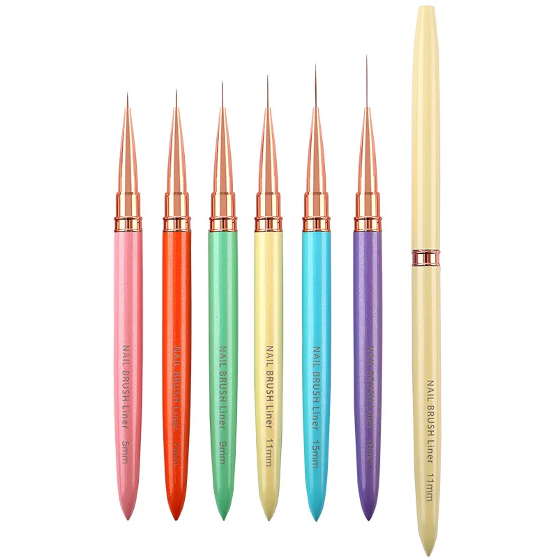 Foretrend  Pink Purple Nail Art Liner Striping Brush Metal Handle Nail Drawing Pens UV Gel Polish Painting Nail Liner Brush