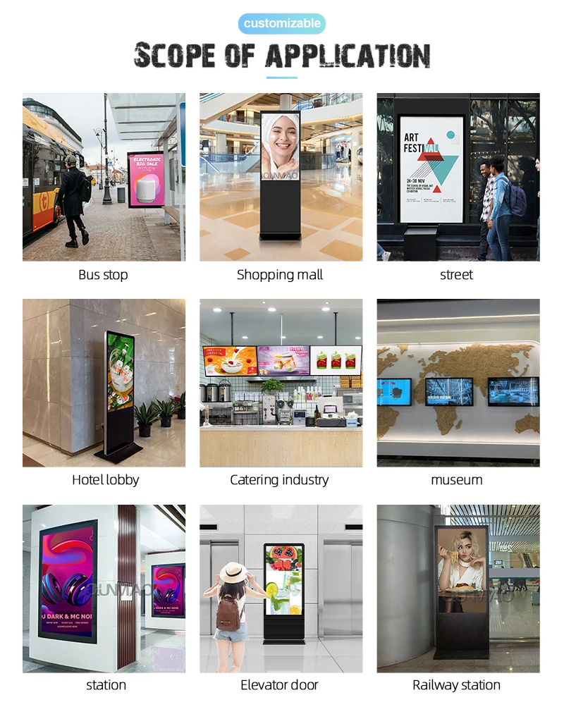 Qunmao Hot Sale Wholesale 4k Digital Signage Android Window Floor Standing Lcd Indoor Advertising Display Screen with Min MOQ