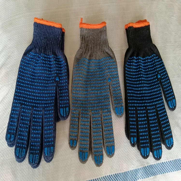 Cheap Grey Cotton Gloves Red Overlock Heavy Duty Warehouse Move Knitted Cotton Working Anti Slip Machinist Safety Tools Gloves