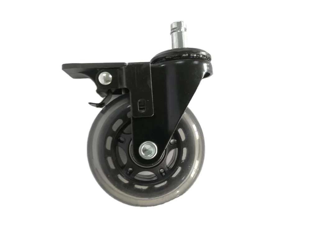 Threaded stem swivel with brake 75mm transparent office caster wheel