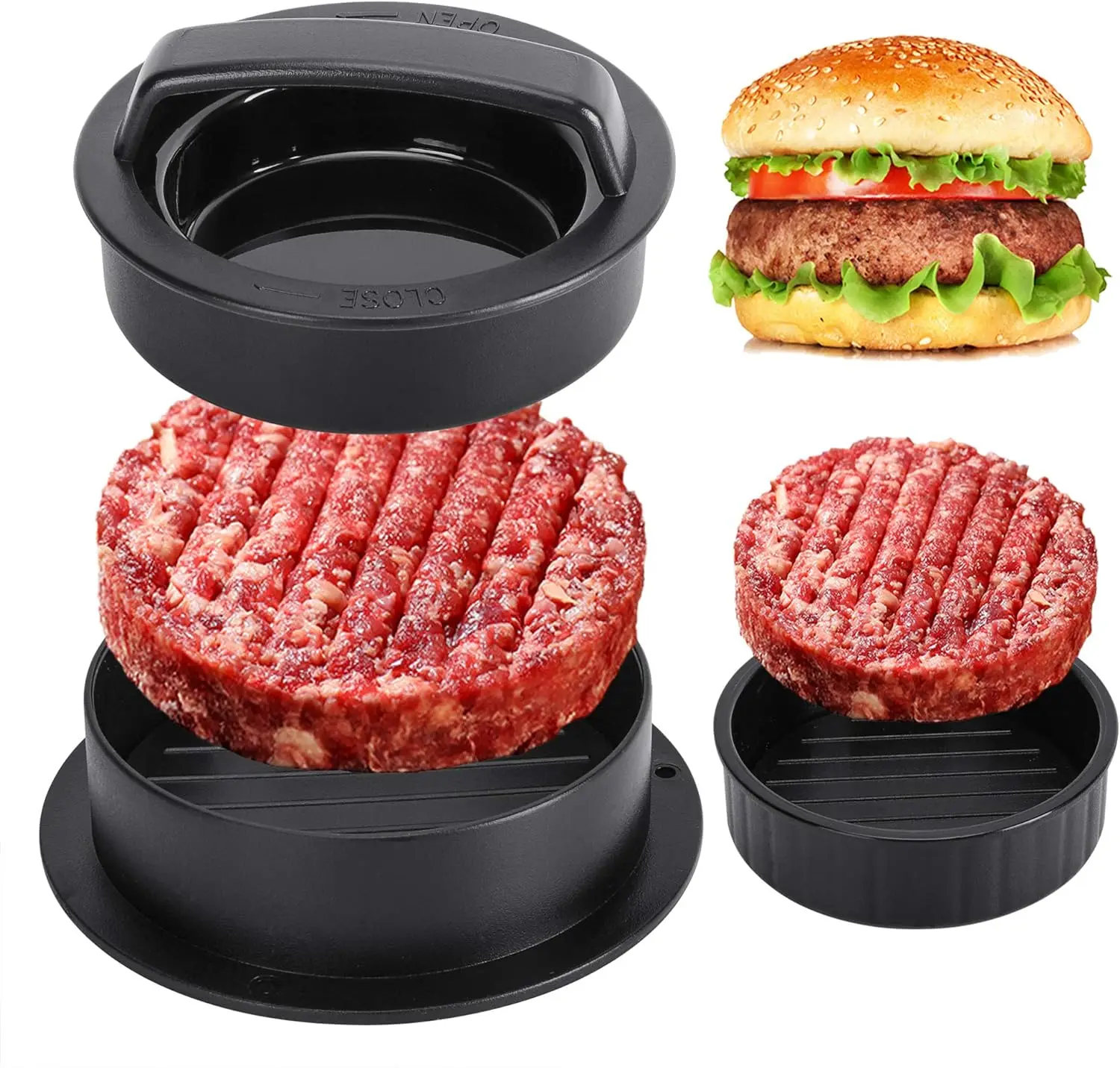 Hamburger Press Patty Maker Stuffed Burger Patty Press Regular Burger Maker 3 in 1 Non Stick Barbecue Grilling Patty Molds