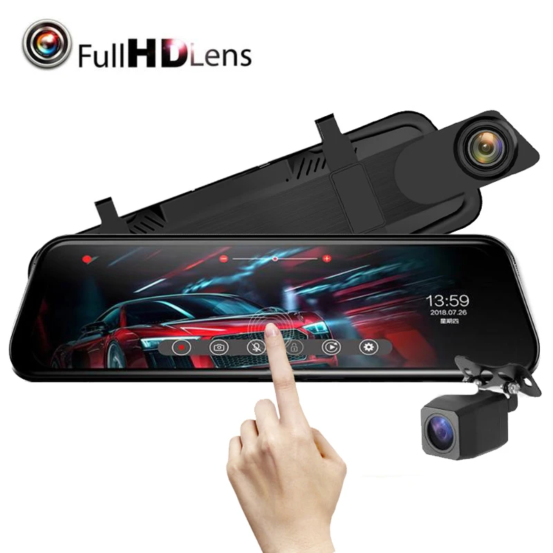 Factory Hot Selling 10 inch full hd Double 1080p touch screen Dual Lens Ahd Car Camera with AHD rear camera mirror car dvr