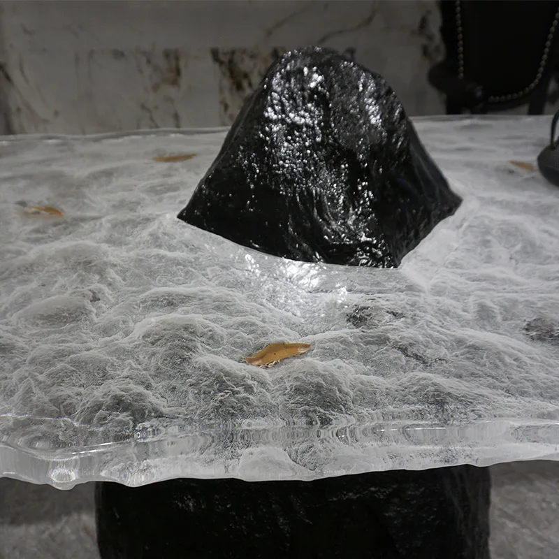 Glacier Platinum Crystal Transparent Resin Art Crystal Dining Table coffee table center table