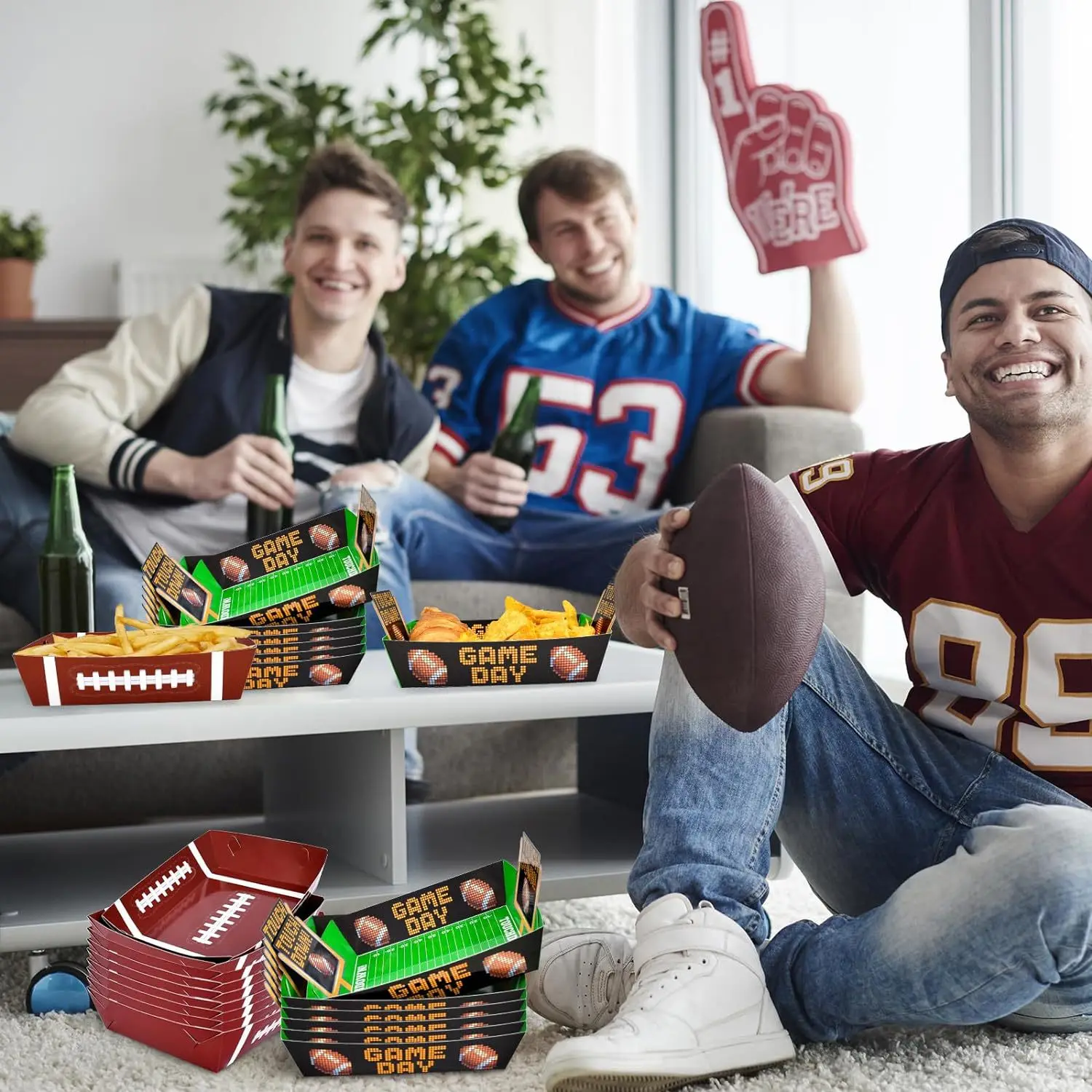 CIVI Football Paper Snack Trays Set Disposable Football Food Trays Popcorn Nacho Serving Trays Hold Party Supplies