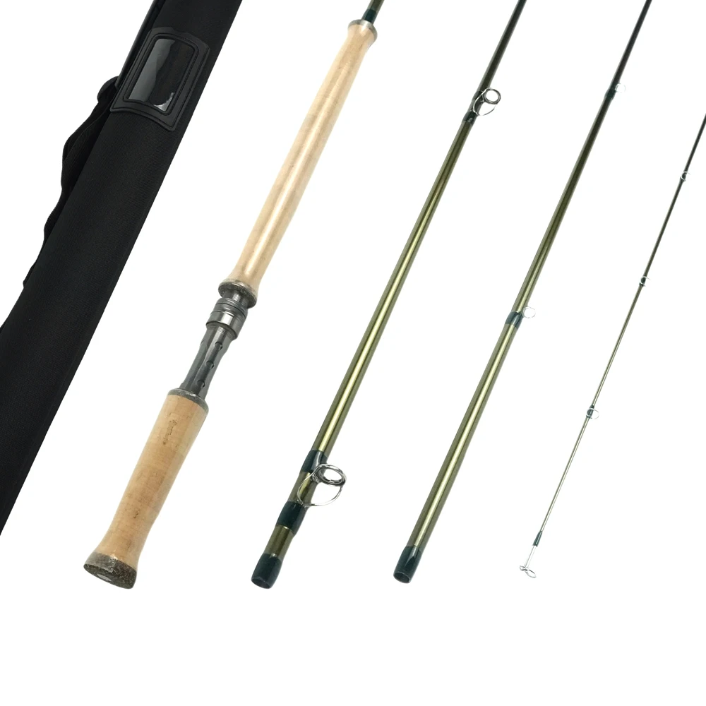Stocked double handed fly rod with carbon fiber blank (B02)