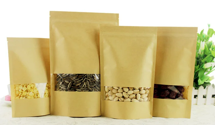 self-sealing custom resealable waterproof biodegradable paper food packaging bag small brown paper bag