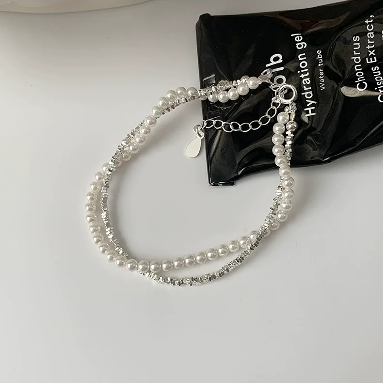 HP 925 scrap sterling silver necklace trendy pearl necklace double layered bracelet S925 silver sets