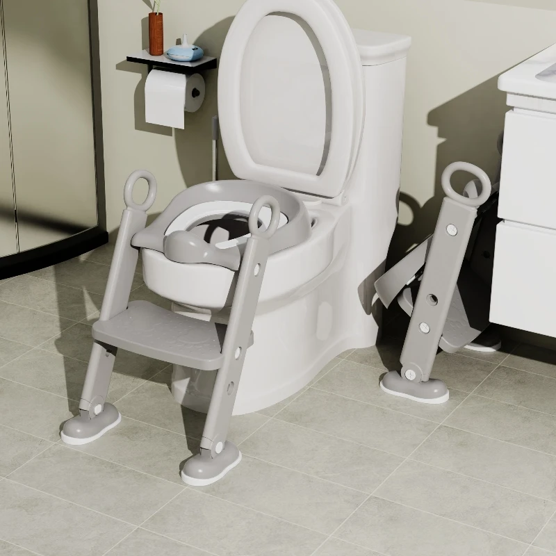 Hot Sale Baby Toilet Training Potty Seat  Multifunction Foldable Grey Baby Toilet Ladder with Step Stool