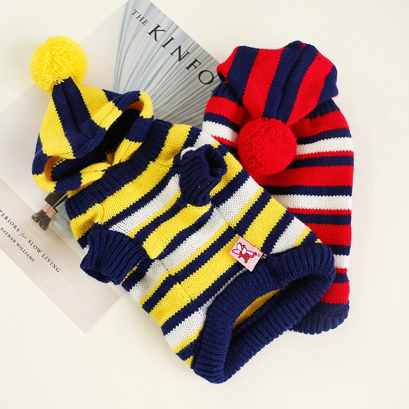 OEM Custom New Autumn Korean 100%Cotton Stripe Sweater Pet Clothes Dog Clothes Plain Fashion Dogs Knit Hoodies
