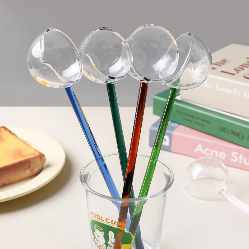 Factory Price Homeuase Colorful Serving Glass Spoon with Colorful Handle