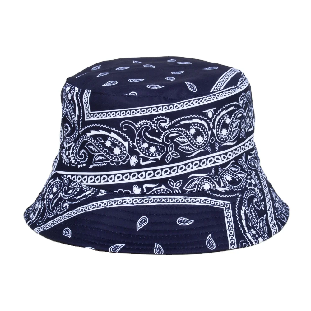 bandana  printing Reversible cap black reversible bucket hats  Two sides trucker sun hat round cap
