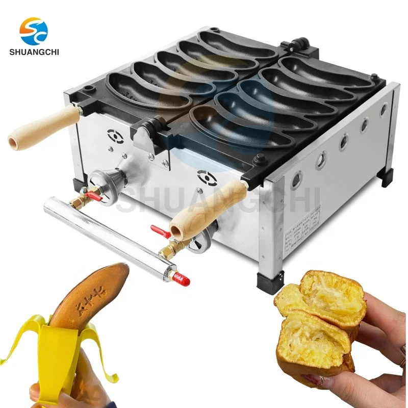 Non-sticking stainless steel snack machines banana shape waffle maker cheese waffle cake baker LPG gas banana shape waffle maker
