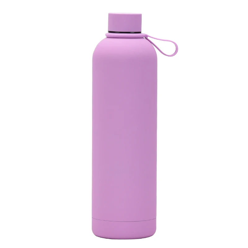 Large Capacity 1000ml Double Wall Stainless Steel Vacuum Bottle with Portable Silicone Lifting Ring in Comfortable Rubber Paint