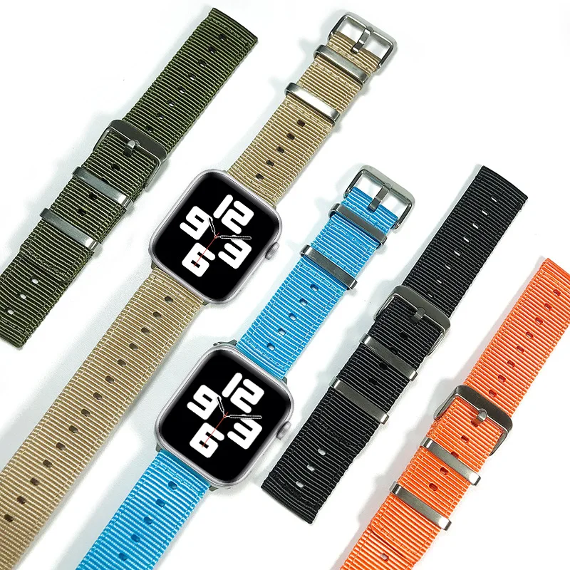 Braided Ready To Ship Solo Loop 44mm 40mm Nylon Striped Watch Strap Nylon Slider Band For Apple Watch