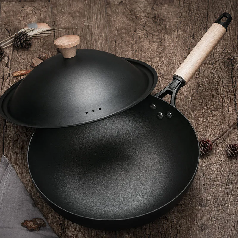 Cast Iron Skillet Electric Cast Iron Skillet,Non-stick Induction Cooker Black Pan/soup Pot Set Wok Suit,3pcs Cookware Set