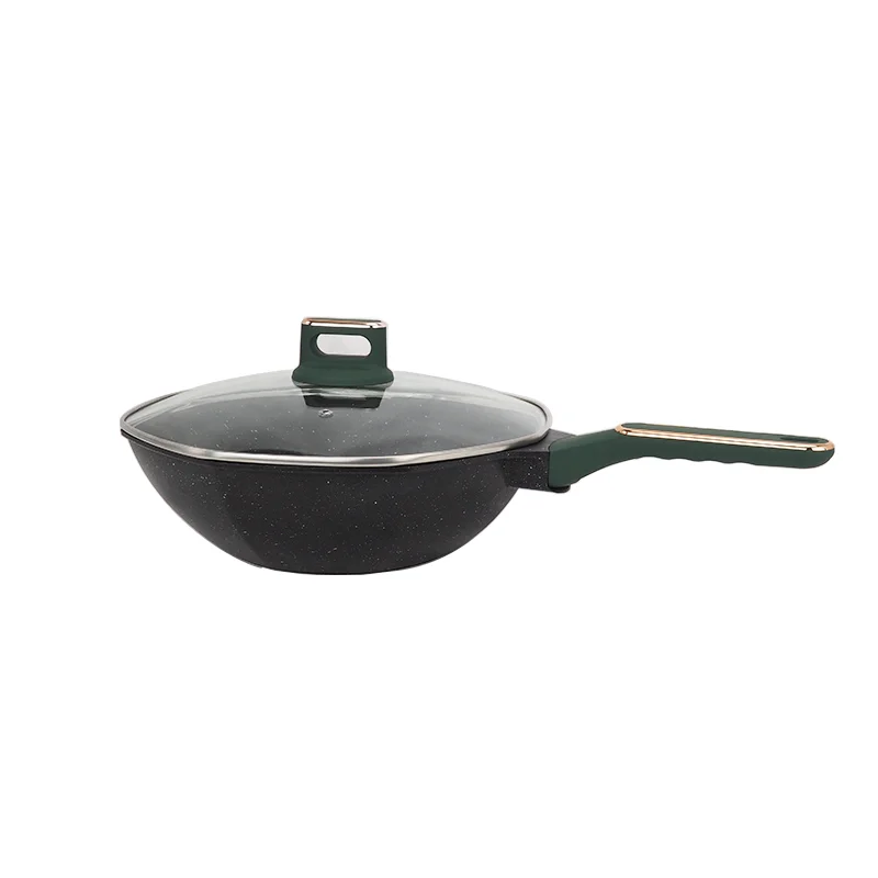 12 inch non-stick Skillet with glass lid 30cm octagonal frying pan low cost aluminum deep anti-stick coating pan cookware