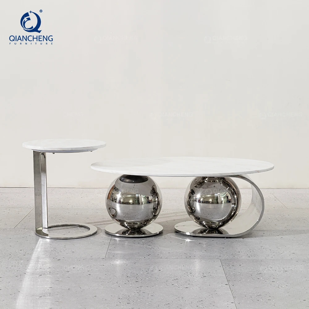 living room furniture modern steel frame marble coffee table