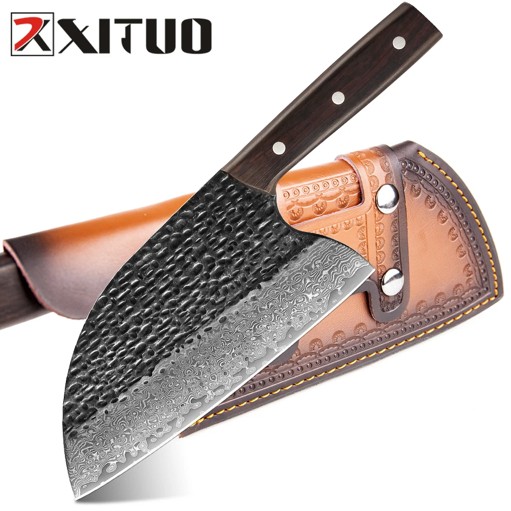 XITUO Professional Handmade Cooking Knife Japanese Damascus Kitchen Knife Outdoor Camping Survival Cleaver Butcher Knife