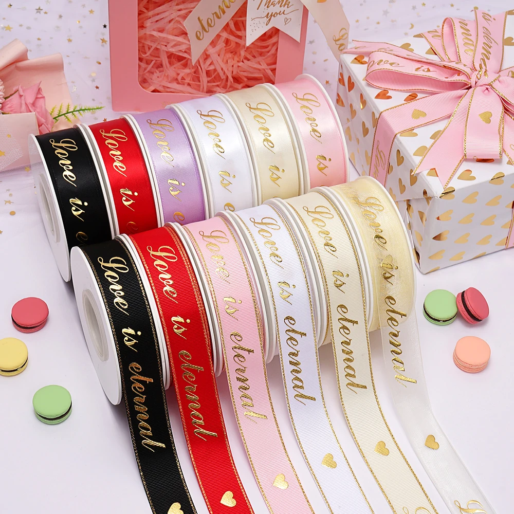 Gold Grosgrain Custom Gift Black Satin Ribbon With Logo Eid Mubarak Wedding Decoration