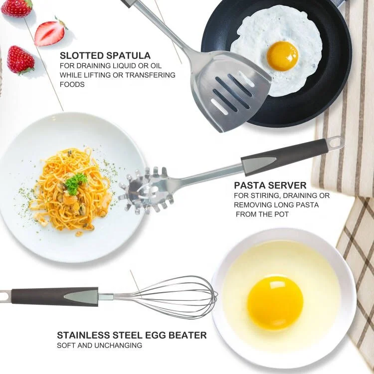 Durable Cooking Tools Stainless Steel Kitchen Cooking Utensils With Soft Touch Handle