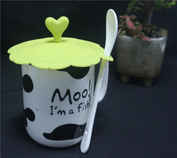 China custom made european simple geometric pattern hold the spoon silicone coffee cup lid