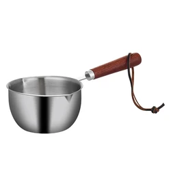 Hot Sell Japanese Style Sauce pan Cookware Amazon Stainless Steel Milk Pot Milk Pan Oil Pan Stock Pots With Wooden Handle