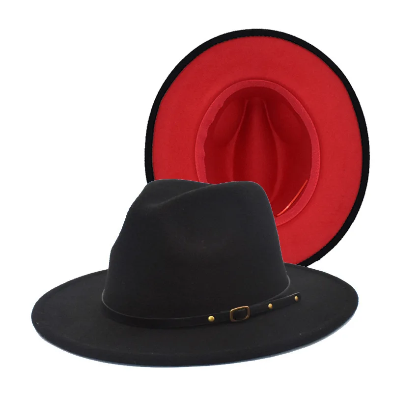 Новое поступление, модная женская классическая широкополая мягкая шляпа с пряжкой для ремня, двухцветные фетровые шляпы федоры из шерсти