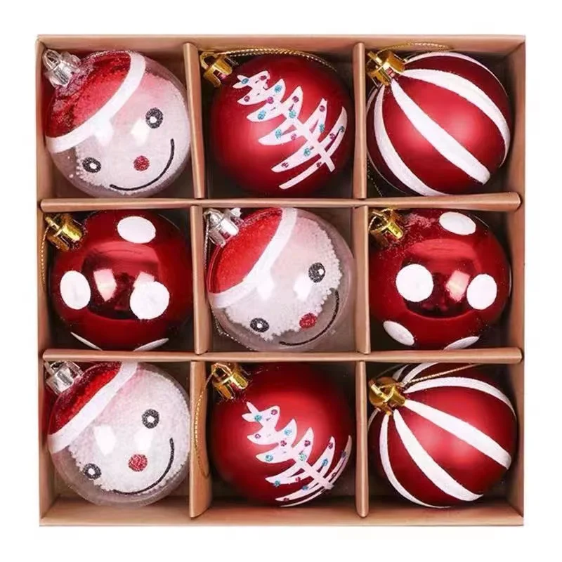 KG Xmas Customization bolas de navidad 6cm 9-piece Painted Christmas Tree Baubles Lovely Multicolor Plastic Christmas Balls